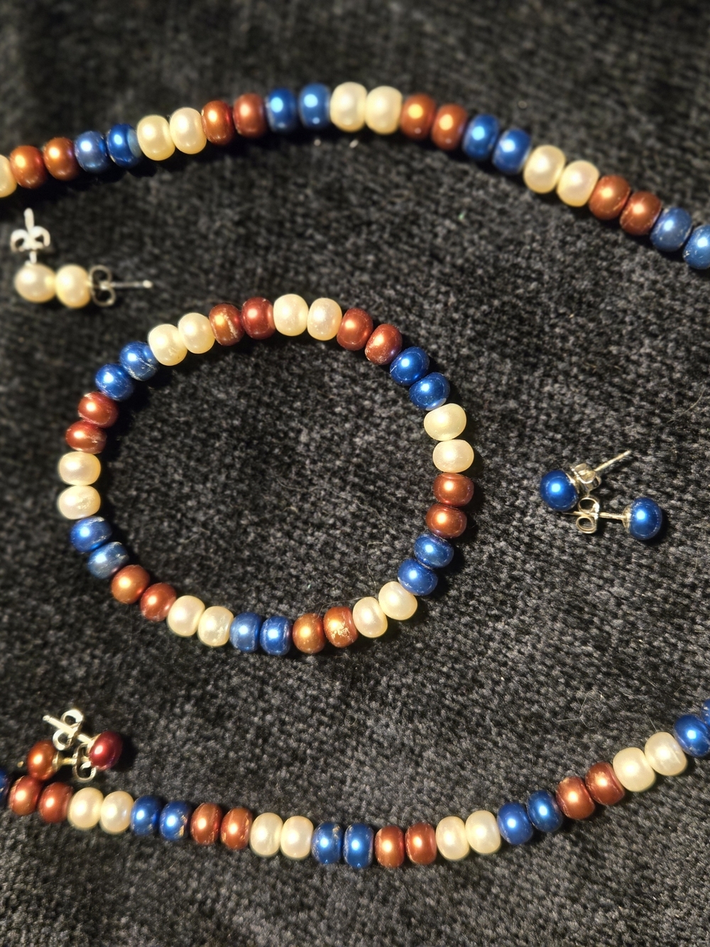 5pc SET Classic Freshwater Pearl- Blue, Copper Red & Cream